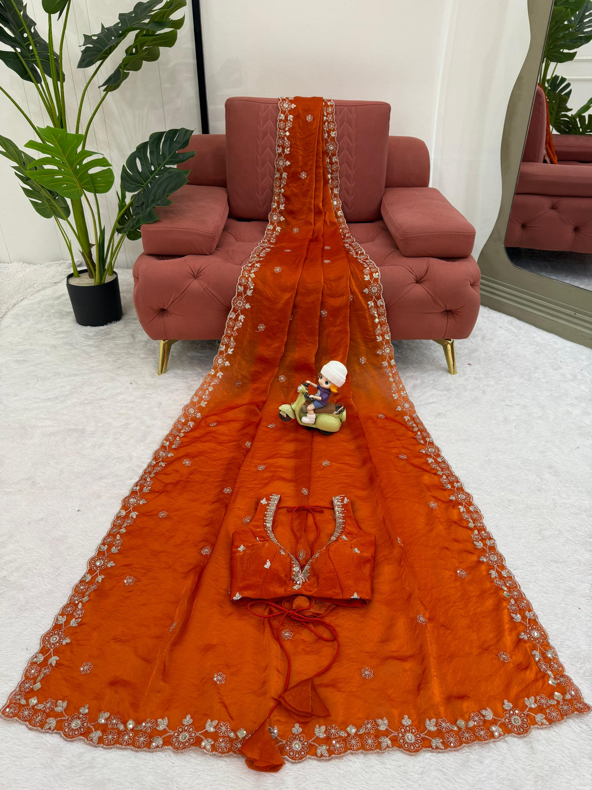 Heavy Fendy Silk Designer Saree with Elegant Sequin & Thread Detailing