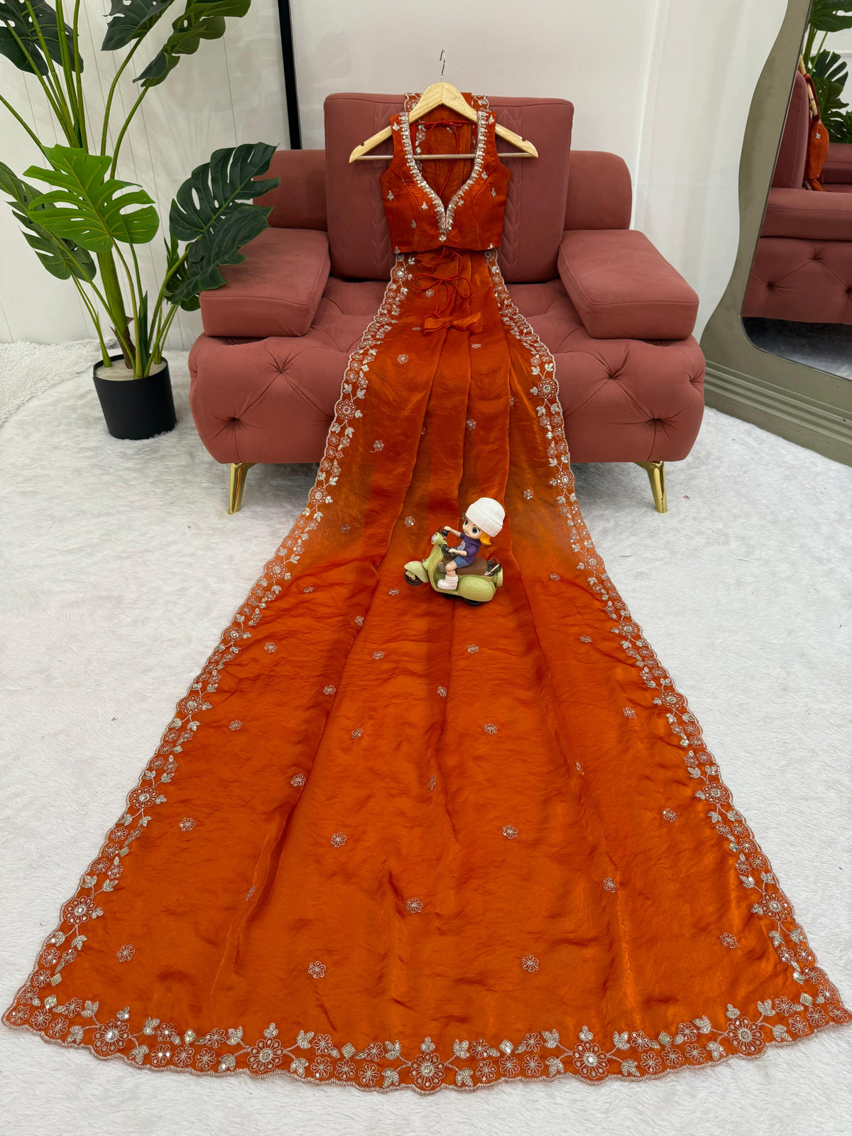 Heavy Fendy Silk Designer Saree with Elegant Sequin & Thread Detailing