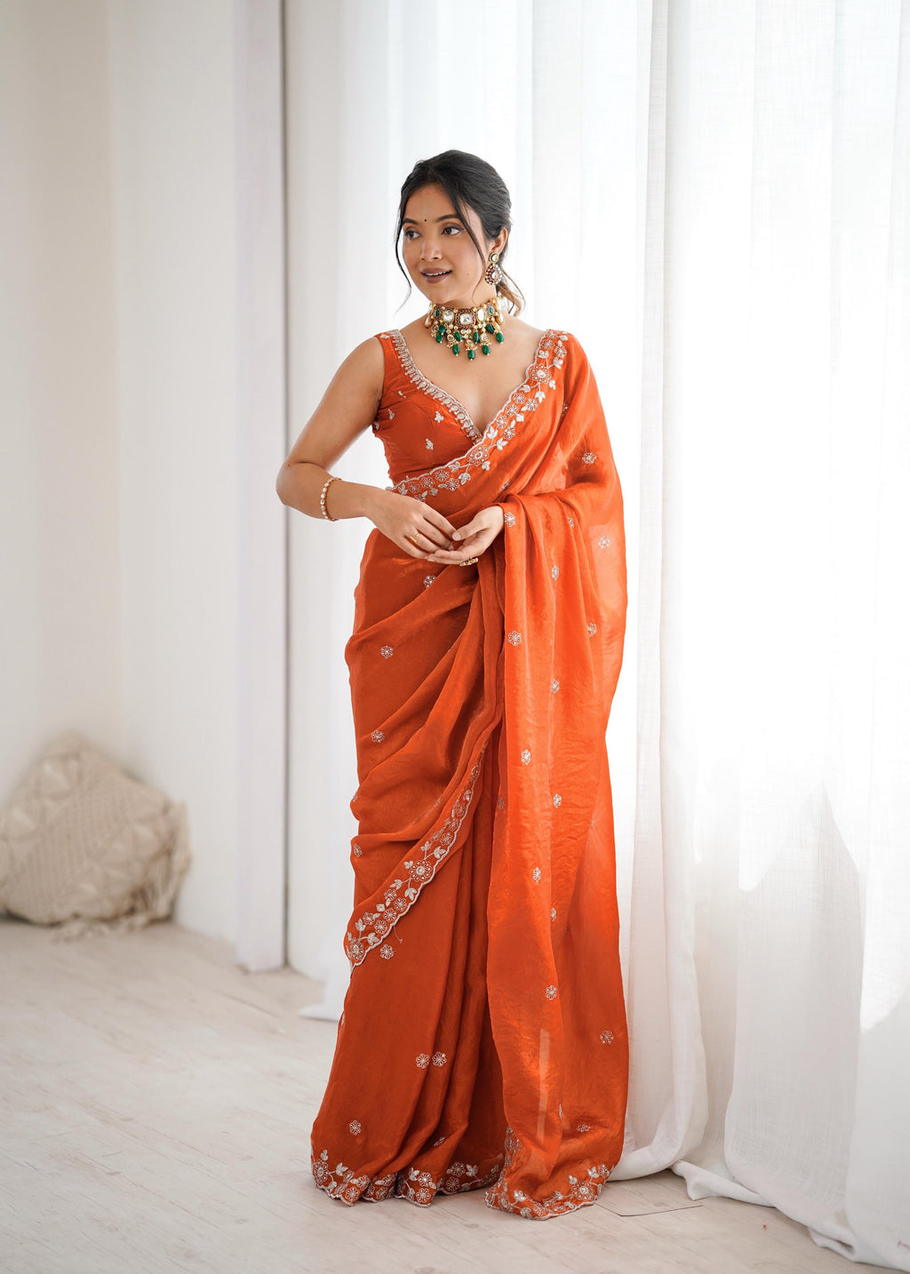 Heavy Fendy Silk Designer Saree with Elegant Sequin & Thread Detailing