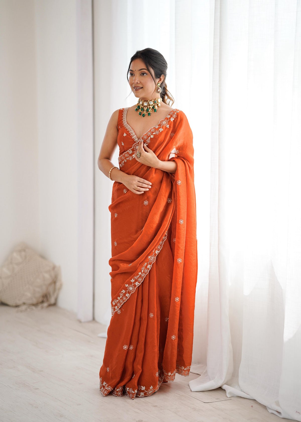 Heavy Fendy Silk Designer Saree with Elegant Sequin & Thread Detailing