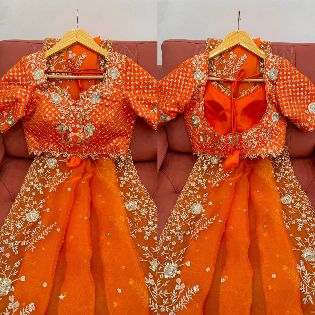 Heavy Organza Silk Saree with Elegant Thread & Sequin Embroidery