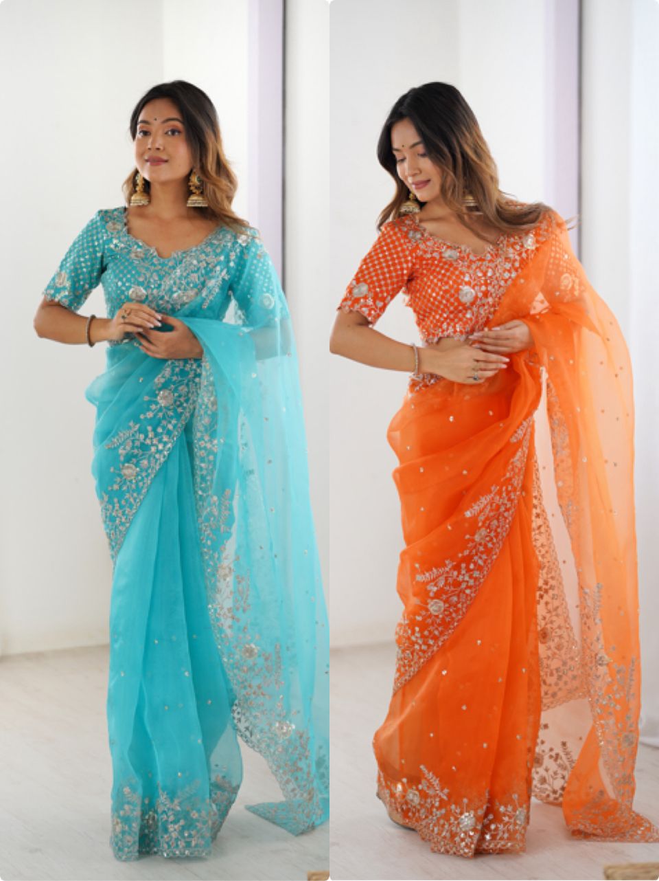 Heavy Organza Silk Saree with Elegant Thread & Sequin Embroidery