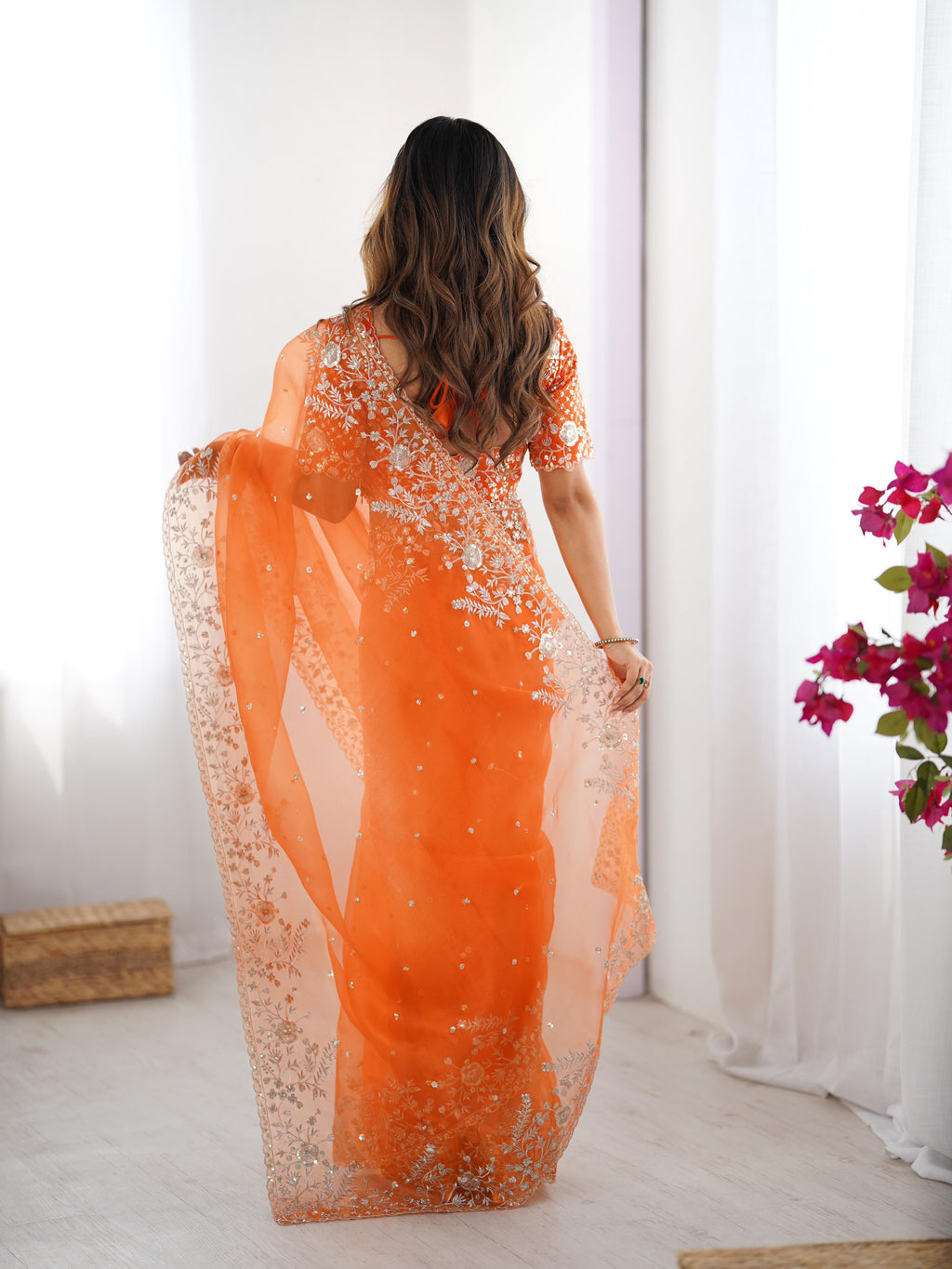 Heavy Organza Silk Saree with Elegant Thread & Sequin Embroidery