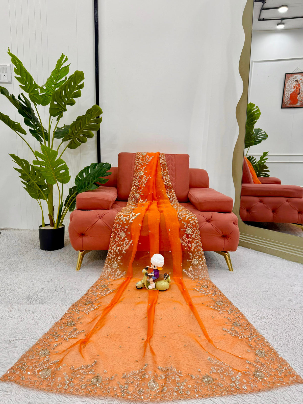 Heavy Organza Silk Saree with Elegant Thread & Sequin Embroidery