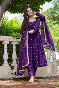 Heavy Fendi Silk Suit with Sequin & Thread Embroidery and Lace Dupatta