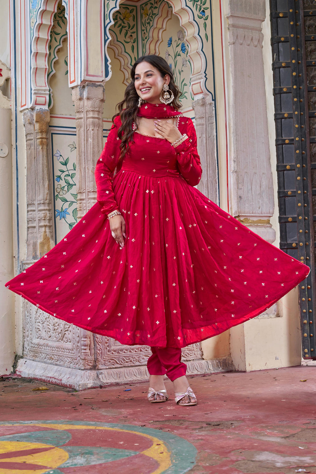 Heavy Fendi Silk Suit with Sequin & Thread Embroidery and Lace Dupatta