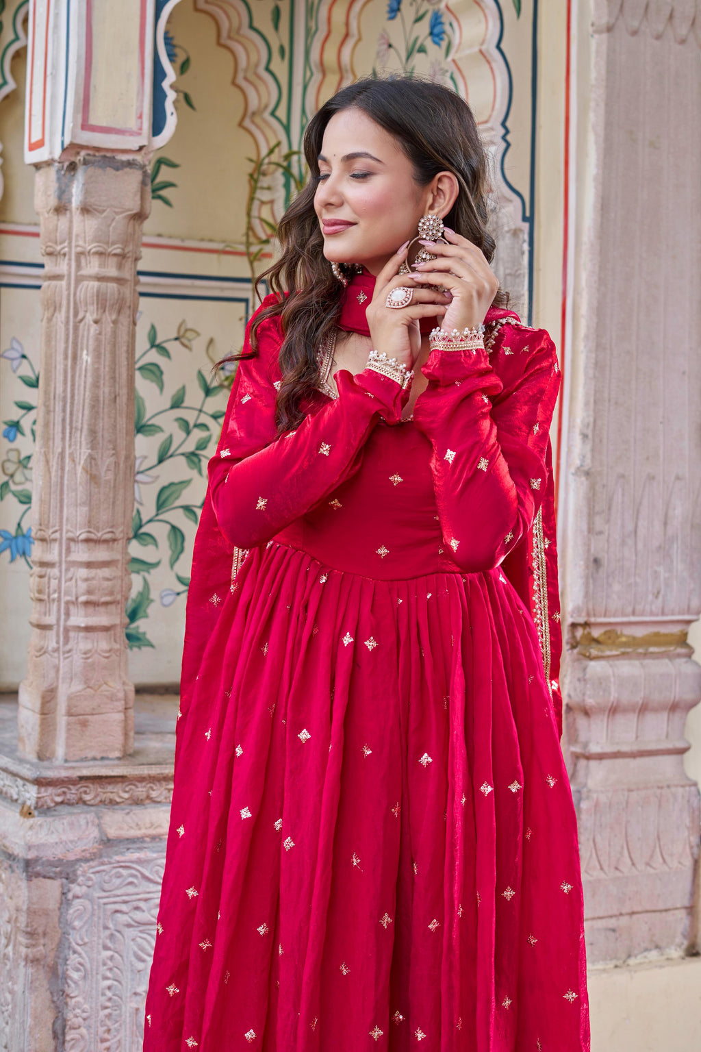 Heavy Fendi Silk Suit with Sequin & Thread Embroidery and Lace Dupatta