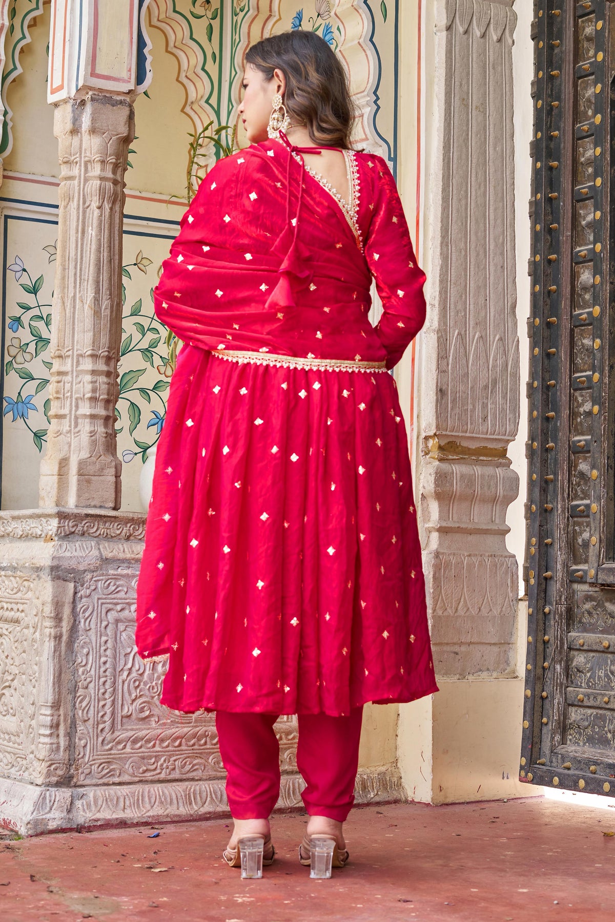 Heavy Fendi Silk Suit with Sequin & Thread Embroidery and Lace Dupatta