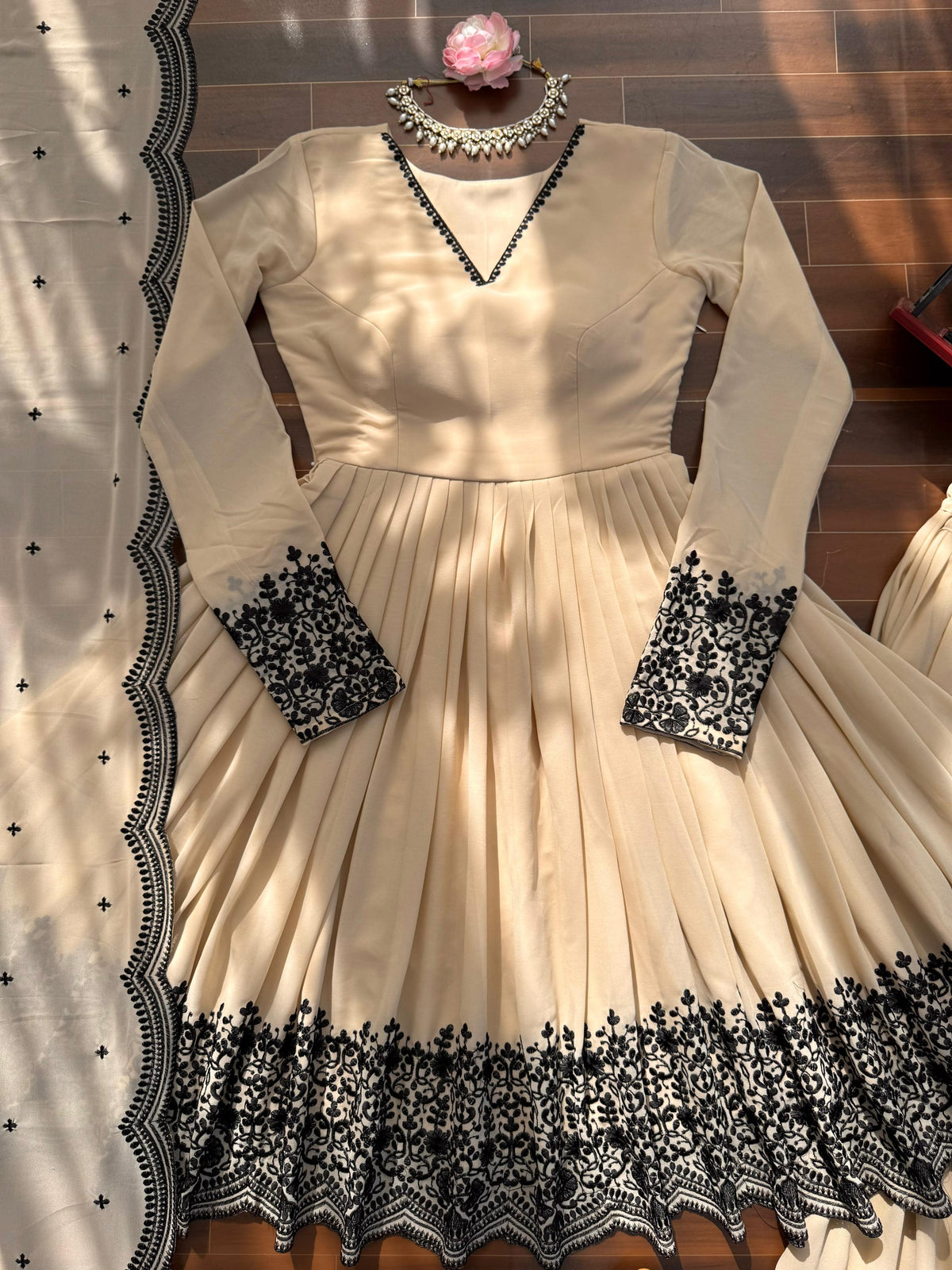 Premium Faux Georgette Plazzo Suit with Elegant Thread Embroidery & Dupatta