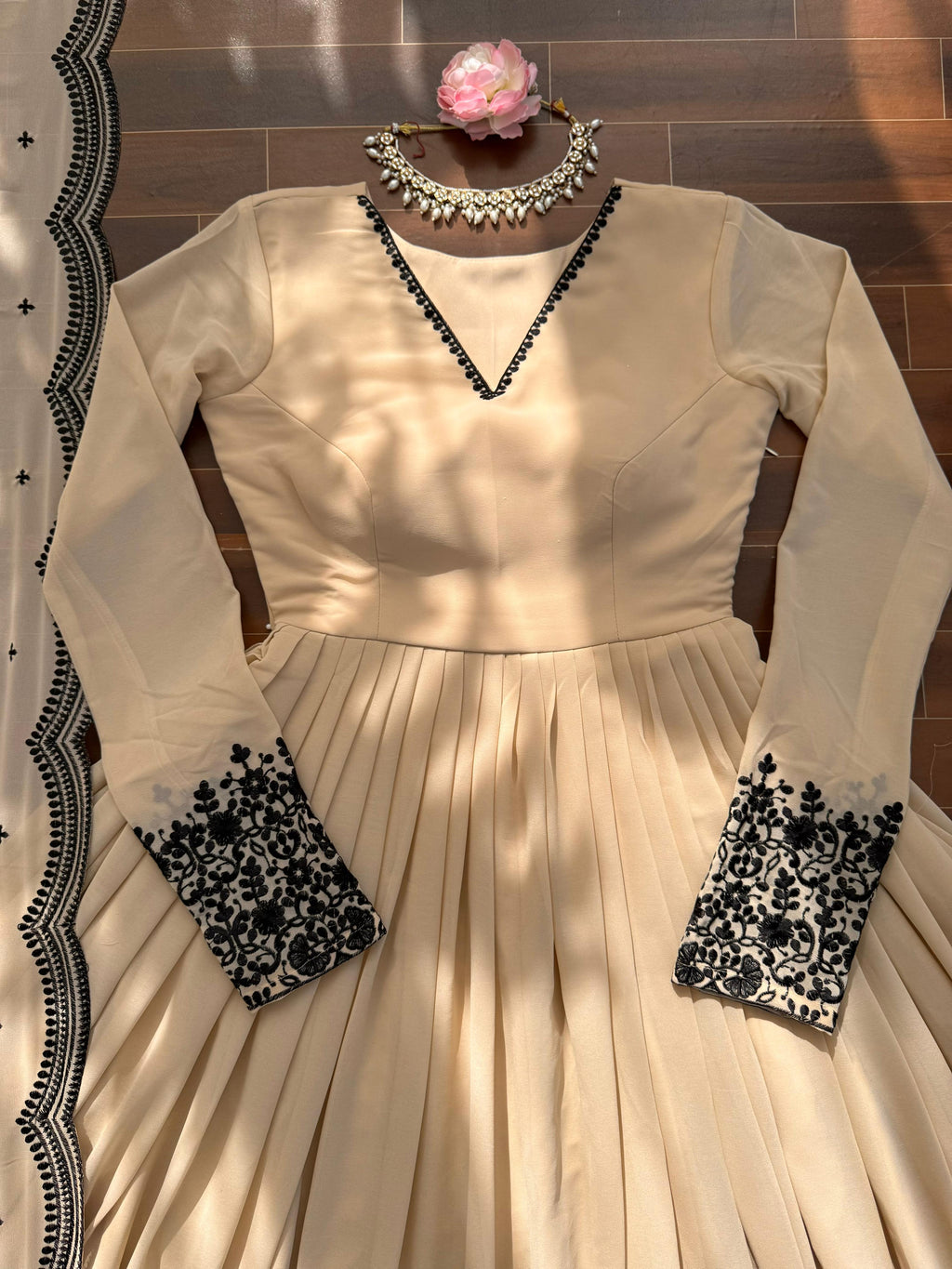 Premium Faux Georgette Plazzo Suit with Elegant Thread Embroidery & Dupatta