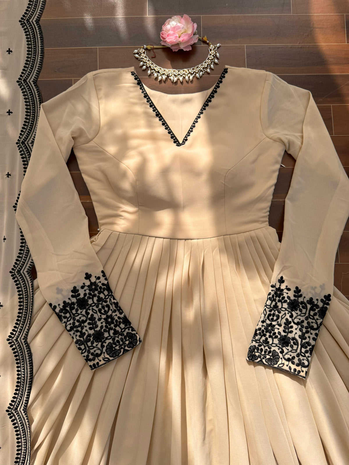 Premium Faux Georgette Plazzo Suit with Elegant Thread Embroidery & Dupatta
