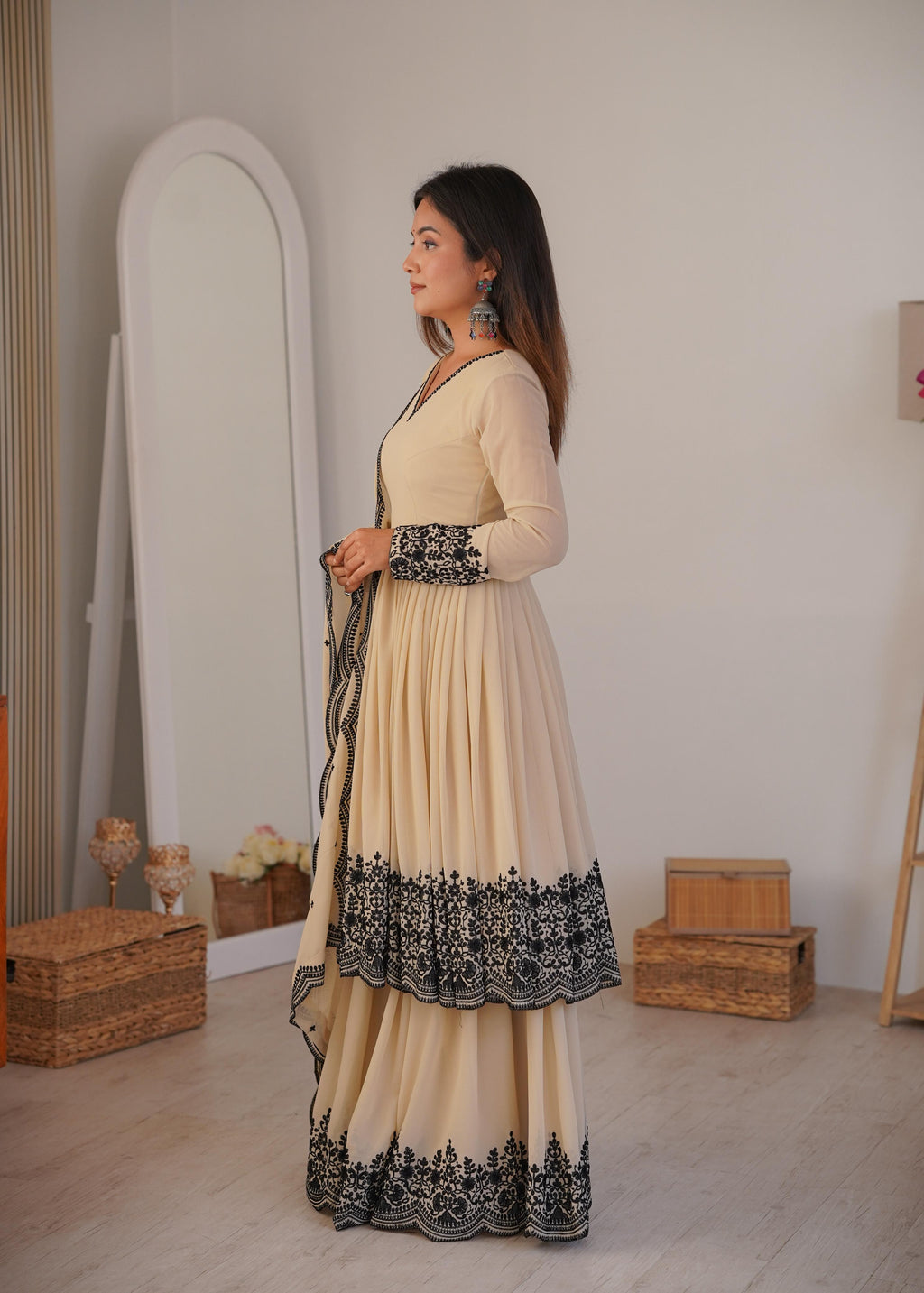 Premium Faux Georgette Plazzo Suit with Elegant Thread Embroidery & Dupatta