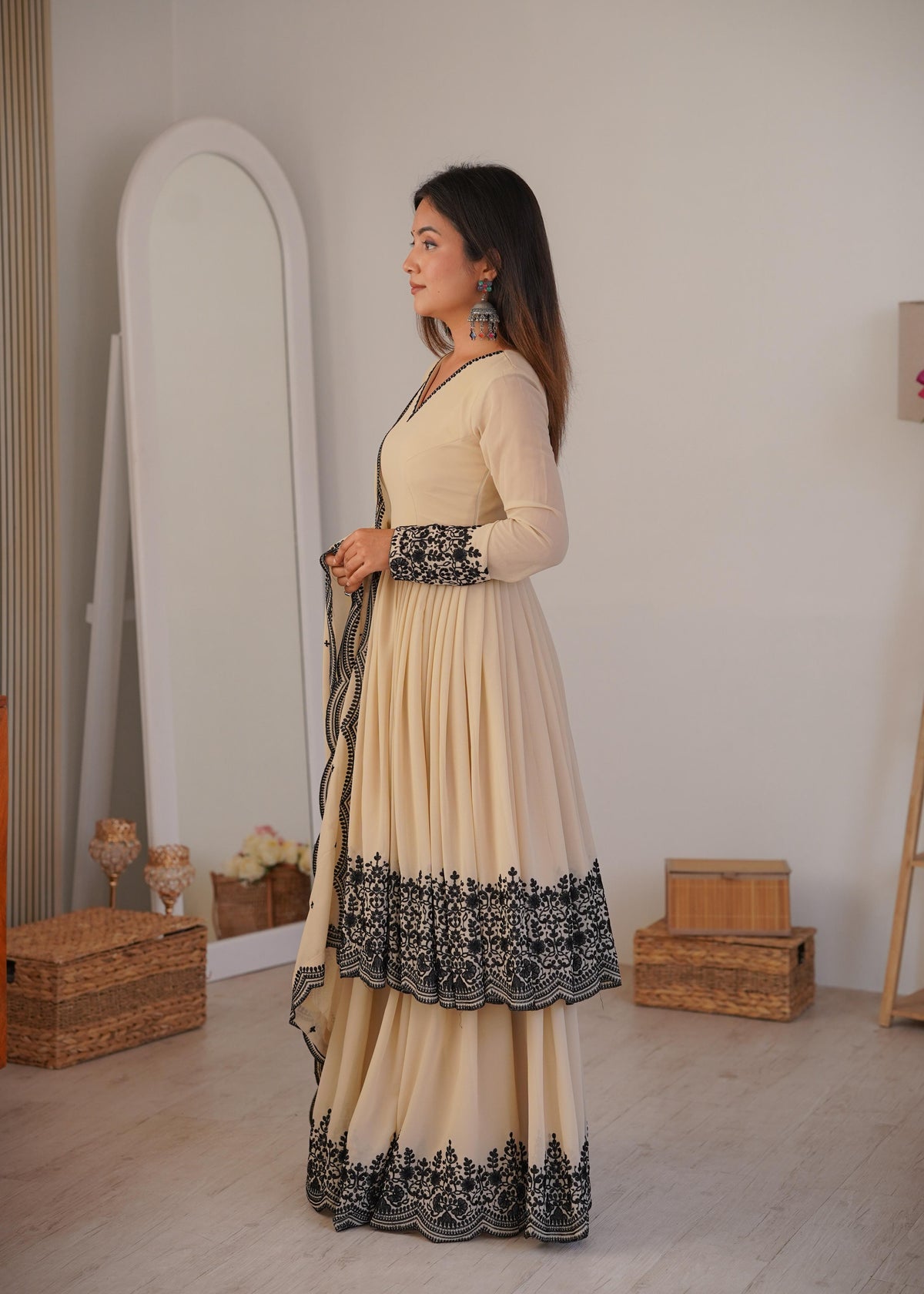 Premium Faux Georgette Plazzo Suit with Elegant Thread Embroidery & Dupatta