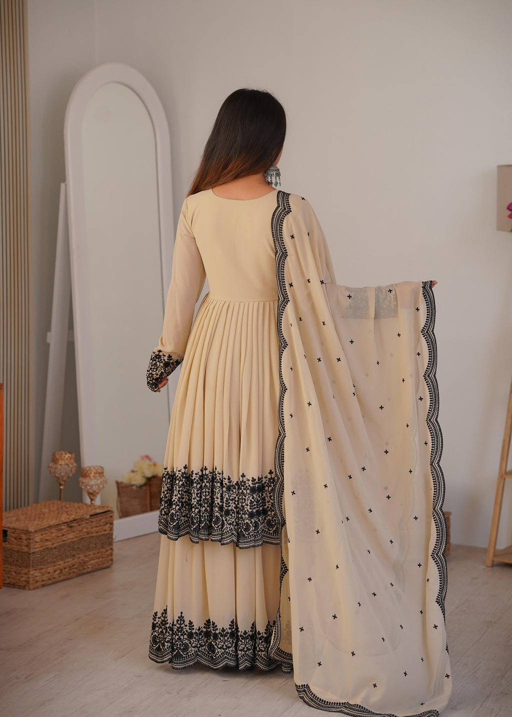 Premium Faux Georgette Plazzo Suit with Elegant Thread Embroidery & Dupatta