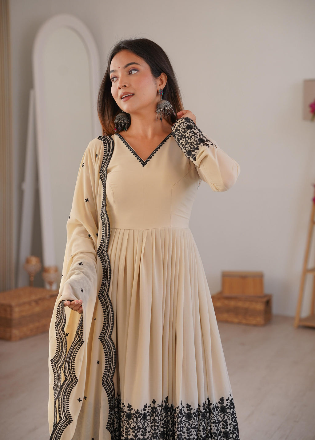 Premium Faux Georgette Plazzo Suit with Elegant Thread Embroidery & Dupatta