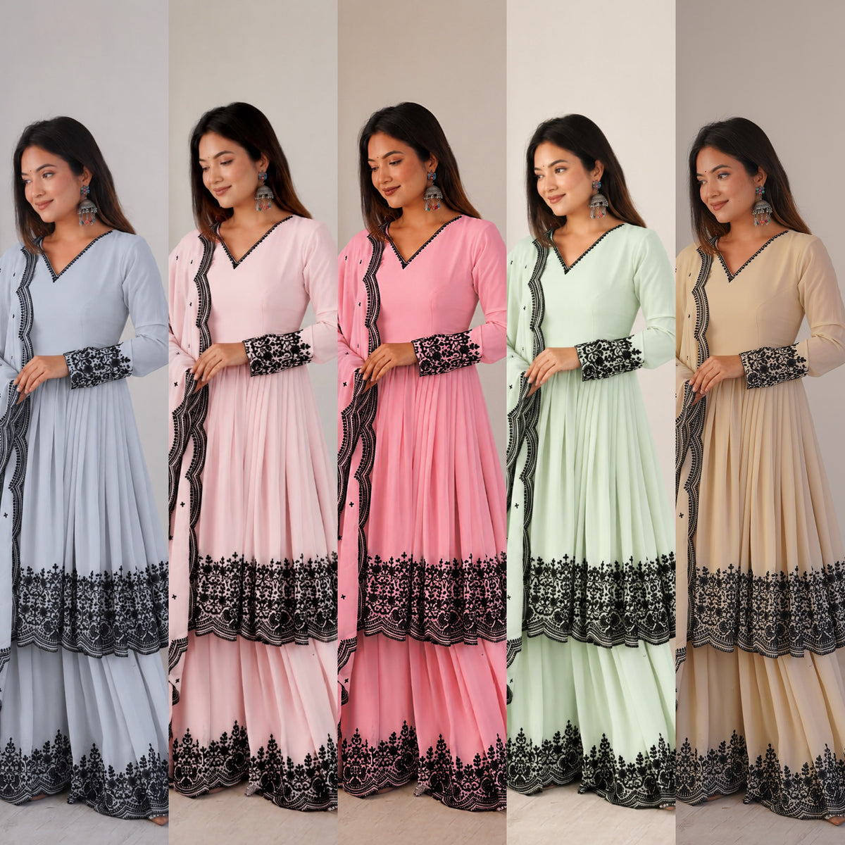 Premium Faux Georgette Plazzo Suit with Elegant Thread Embroidery & Dupatta