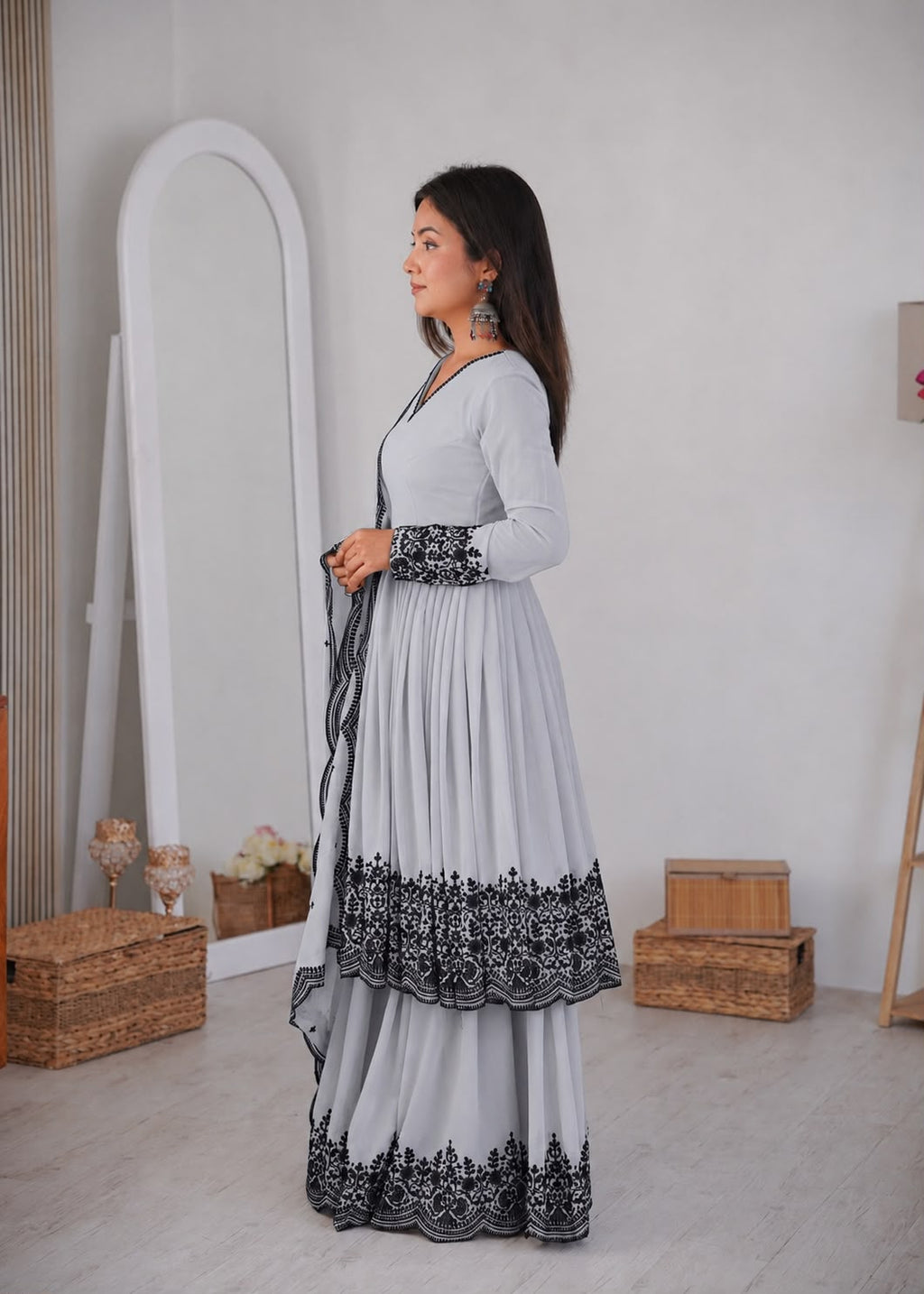 Premium Faux Georgette Plazzo Suit with Elegant Thread Embroidery & Dupatta
