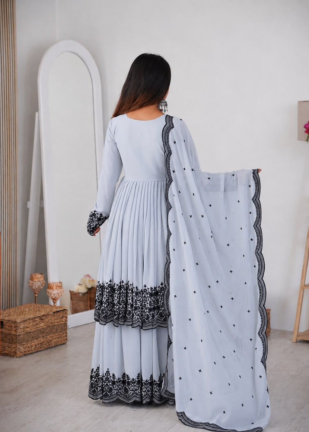 Premium Faux Georgette Plazzo Suit with Elegant Thread Embroidery & Dupatta