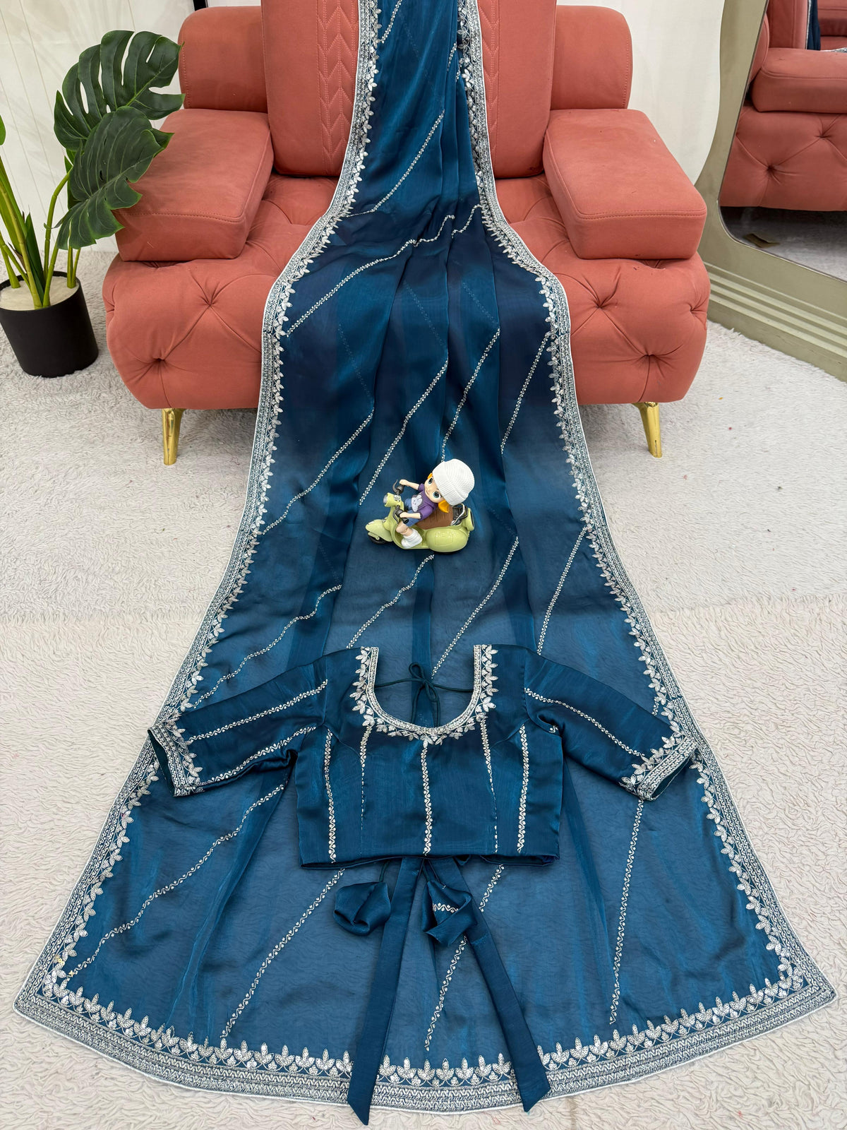 Heavy JMC Silk Saree with Thread, Sequin & Piping Embroidery
