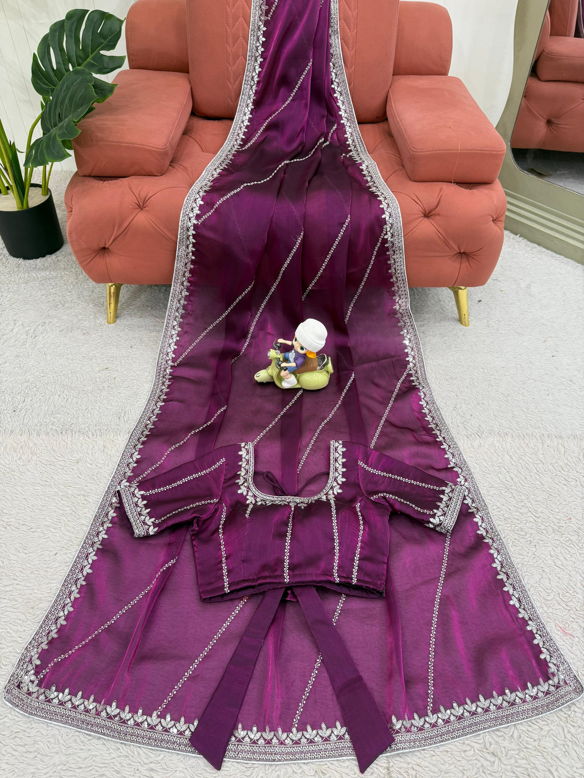 Heavy JMC Silk Saree with Thread, Sequin & Piping Embroidery