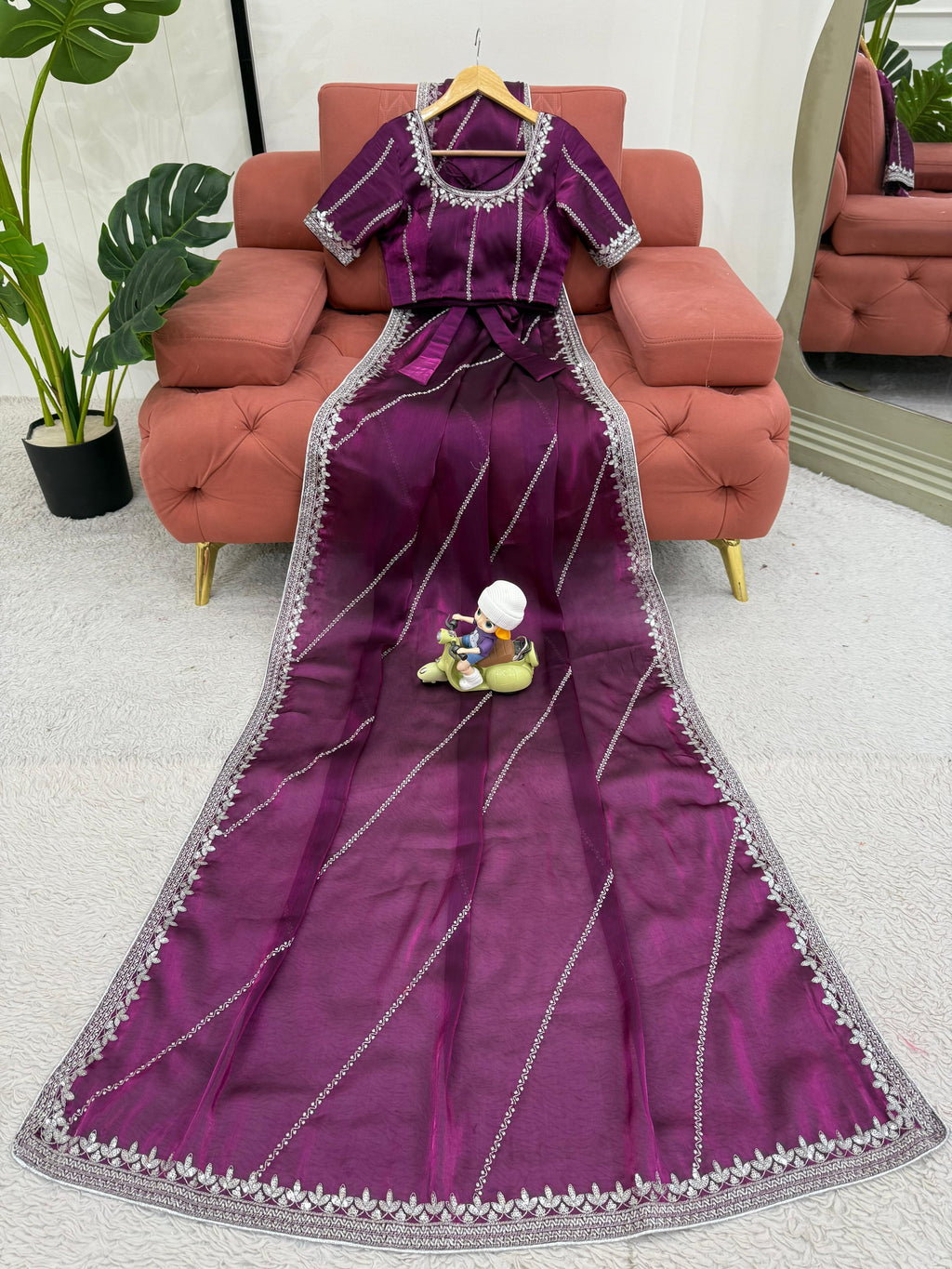 Heavy JMC Silk Saree with Thread, Sequin & Piping Embroidery