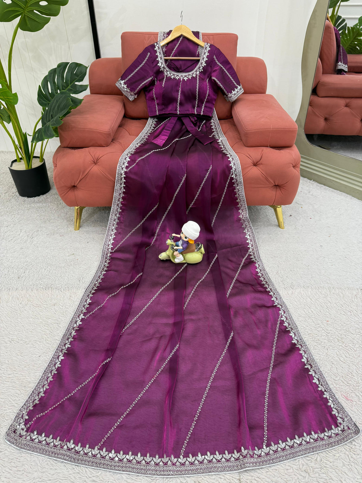 Heavy JMC Silk Saree with Thread, Sequin & Piping Embroidery