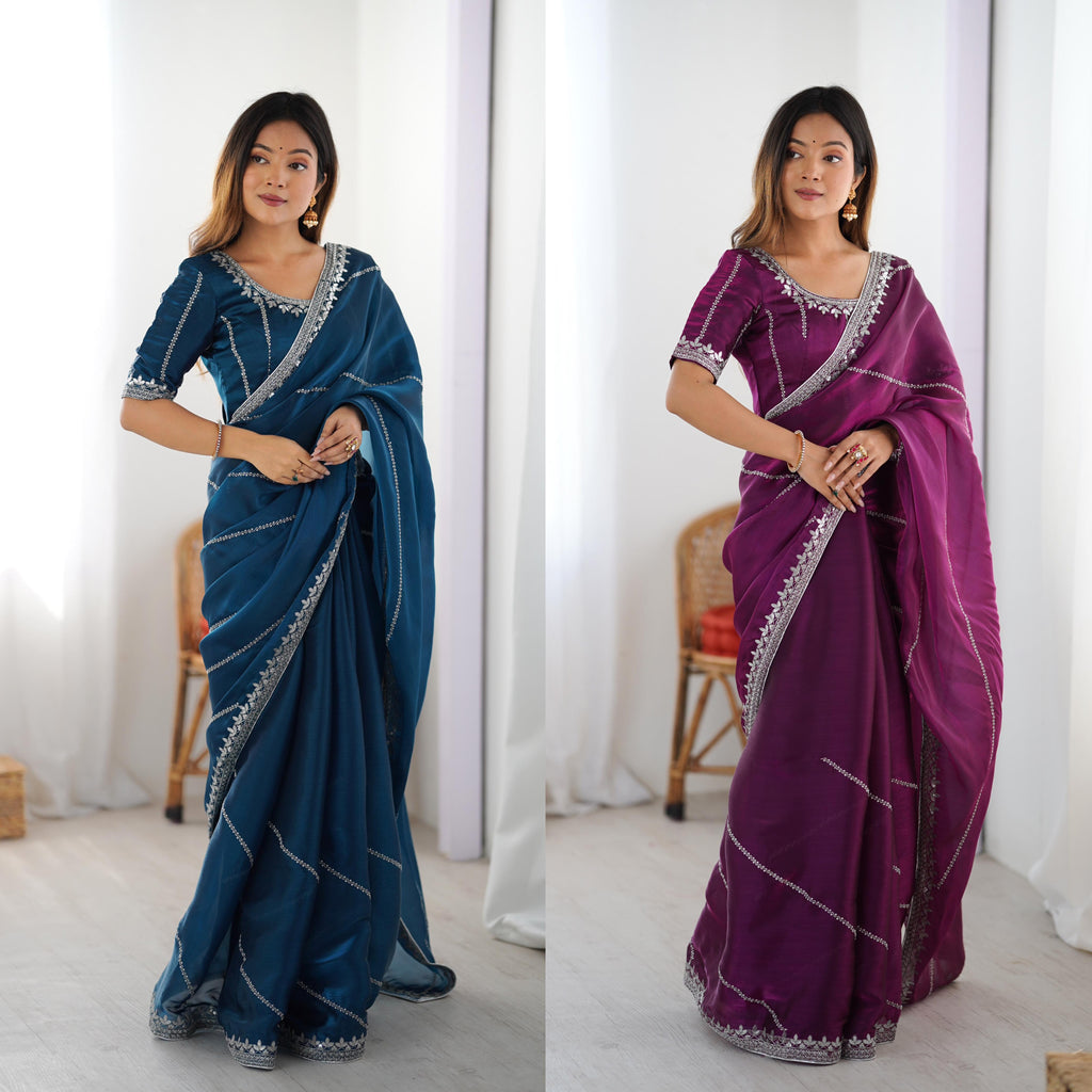 Heavy JMC Silk Saree with Thread, Sequin & Piping Embroidery