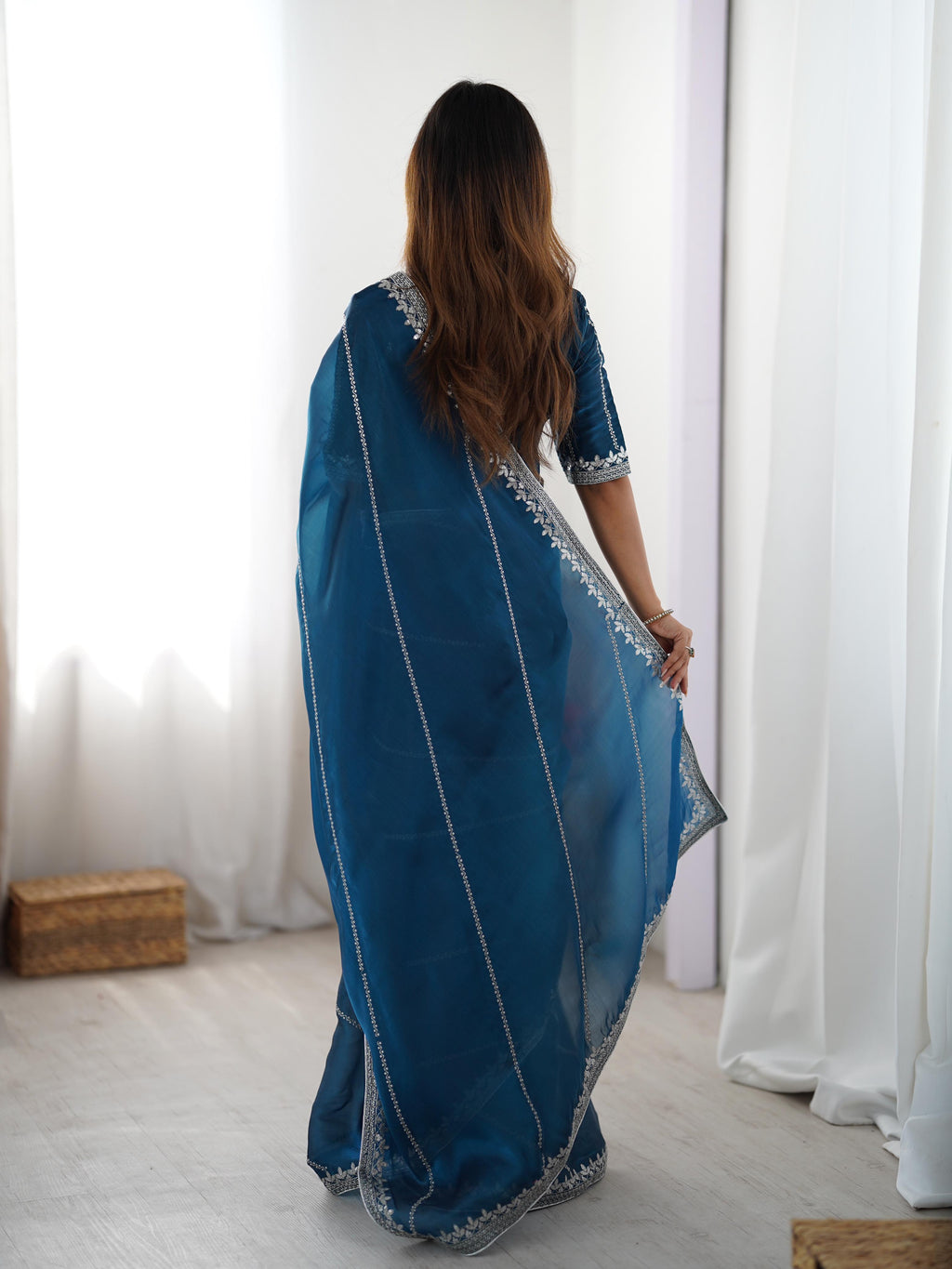 Heavy JMC Silk Saree with Thread, Sequin & Piping Embroidery