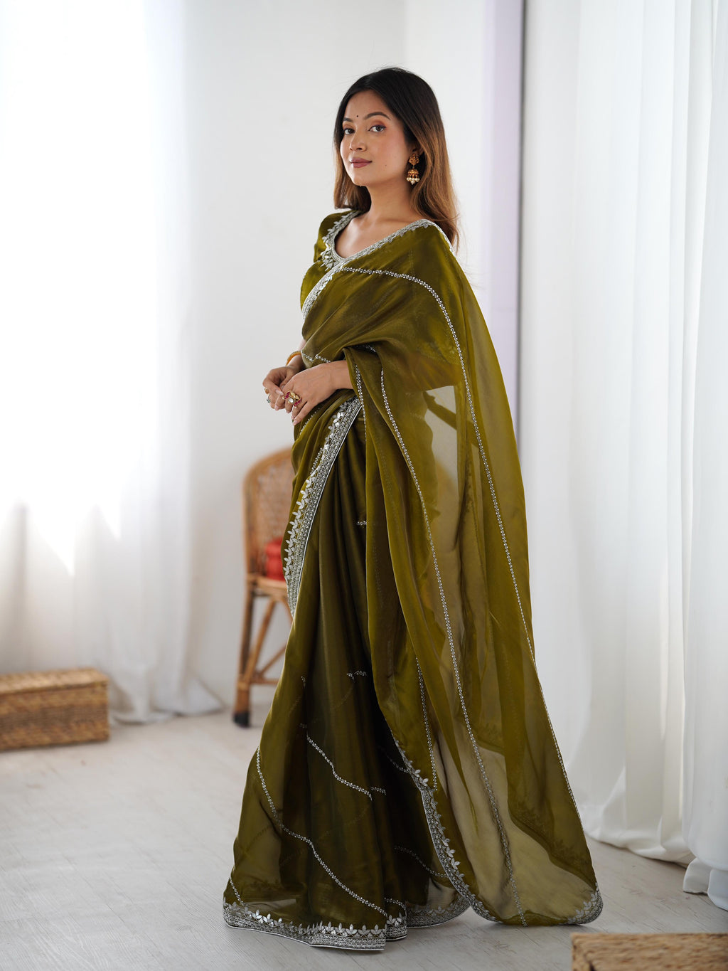 Heavy JMC Silk Saree with Thread, Sequin & Piping Embroidery
