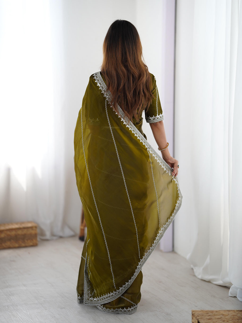 Heavy JMC Silk Saree with Thread, Sequin & Piping Embroidery