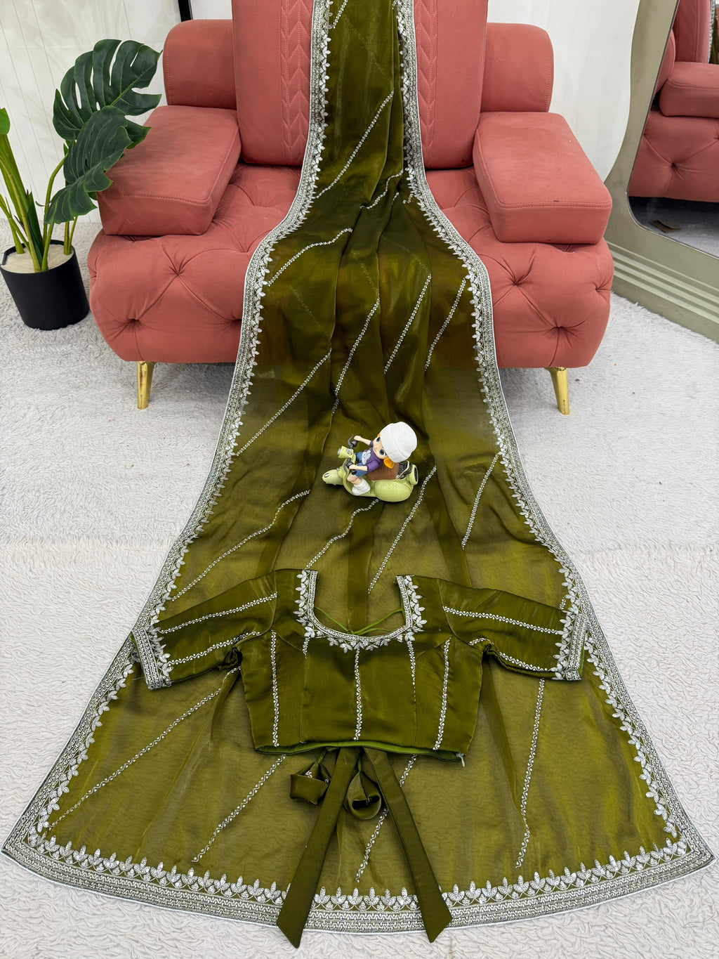 Heavy JMC Silk Saree with Thread, Sequin & Piping Embroidery