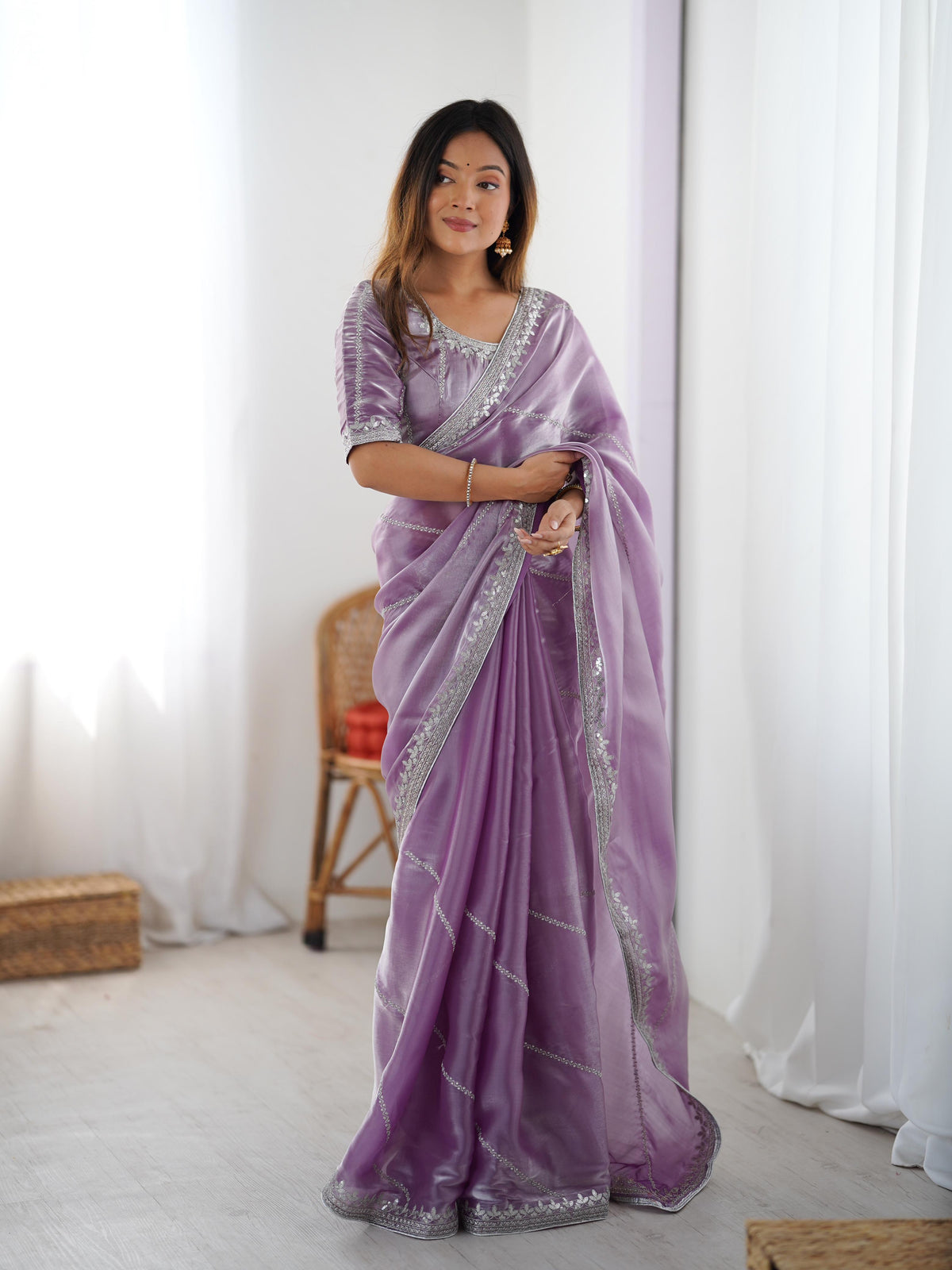 Heavy JMC Silk Saree with Thread, Sequin & Piping Embroidery