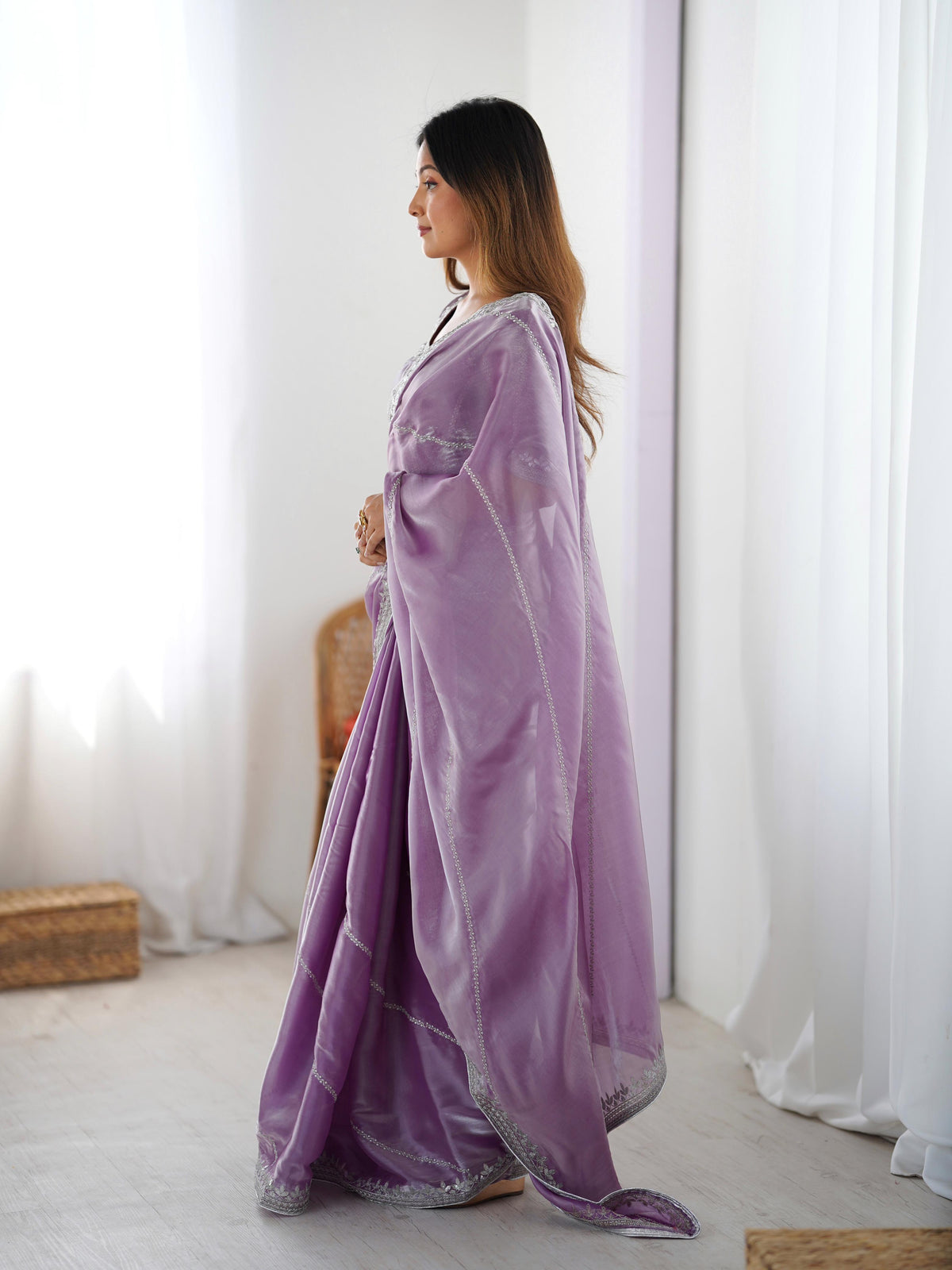 Heavy JMC Silk Saree with Thread, Sequin & Piping Embroidery