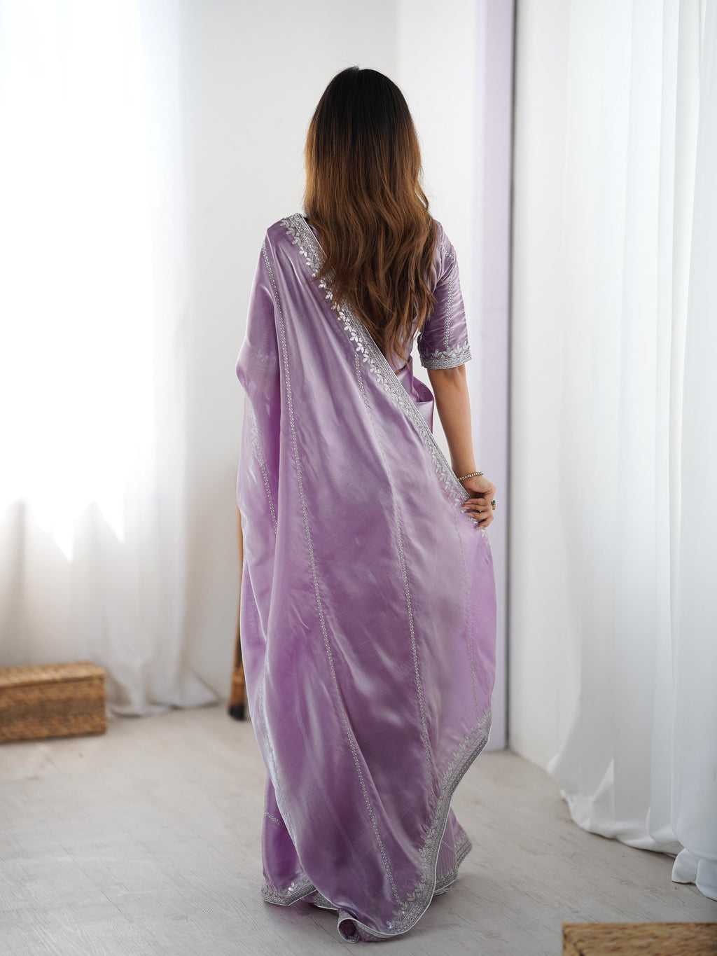 Heavy JMC Silk Saree with Thread, Sequin & Piping Embroidery