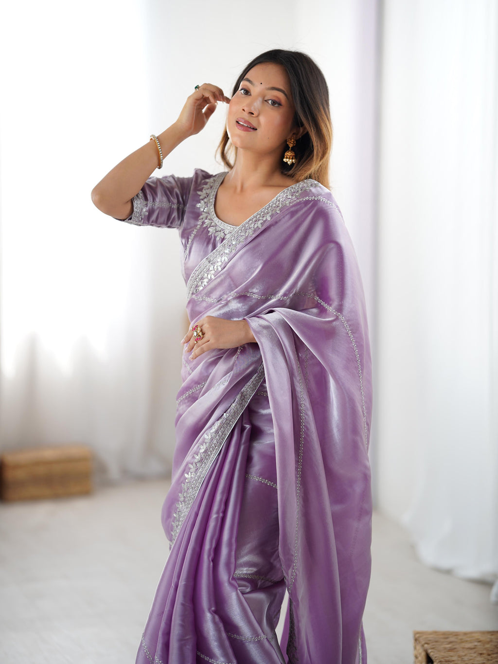 Heavy JMC Silk Saree with Thread, Sequin & Piping Embroidery