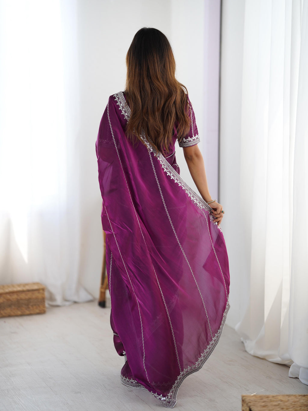 Heavy JMC Silk Saree with Thread, Sequin & Piping Embroidery