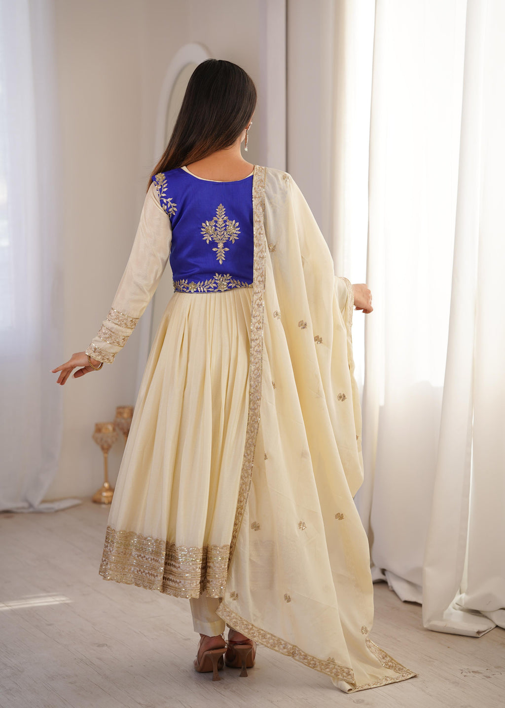 Heavy Chinon Silk Anarkali Suit with Banglory Koti & Thread-Sequin Work