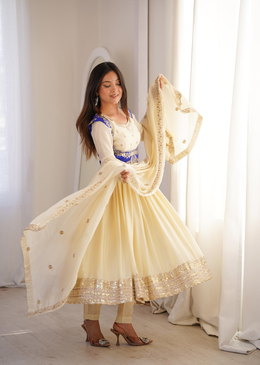 Heavy Chinon Silk Anarkali Suit with Banglory Koti & Thread-Sequin Work