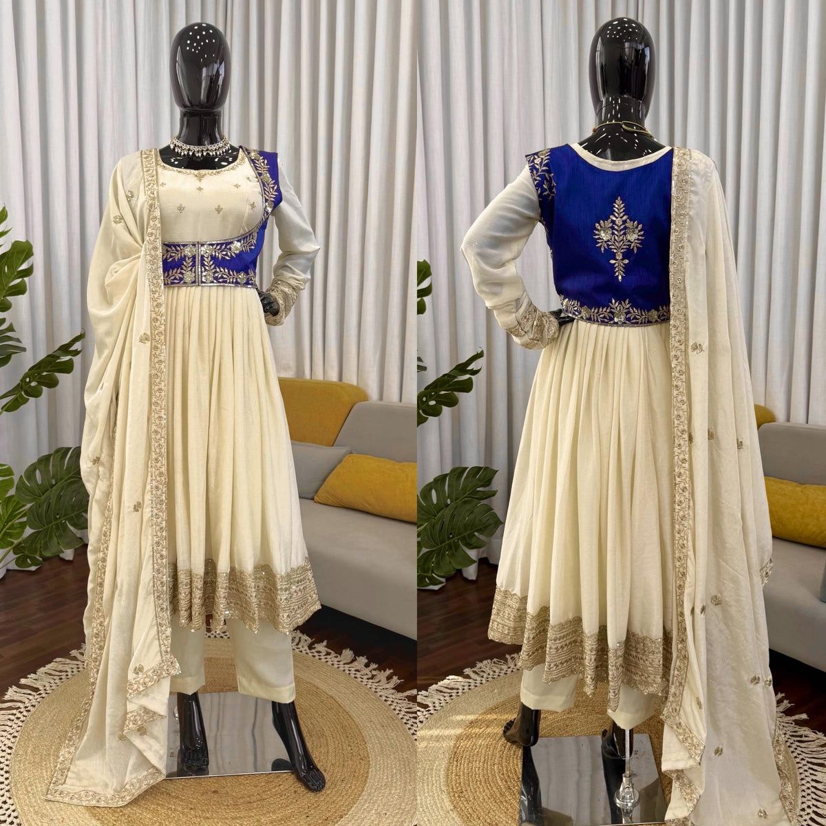 Heavy Chinon Silk Anarkali Suit with Banglory Koti & Thread-Sequin Work