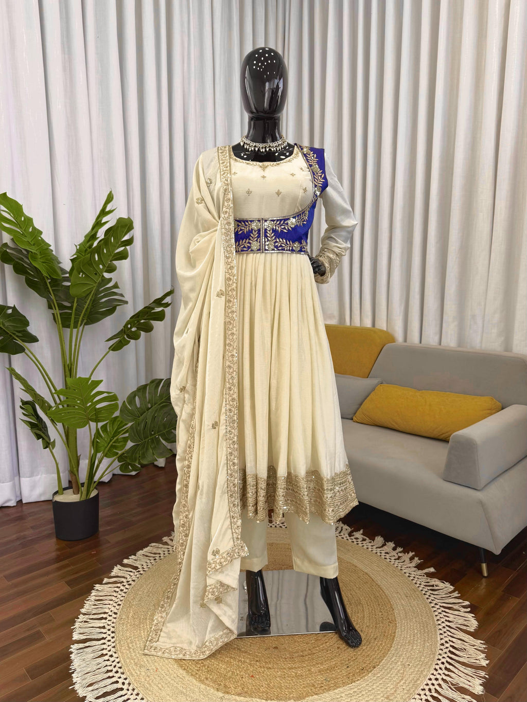 Heavy Chinon Silk Anarkali Suit with Banglory Koti & Thread-Sequin Work