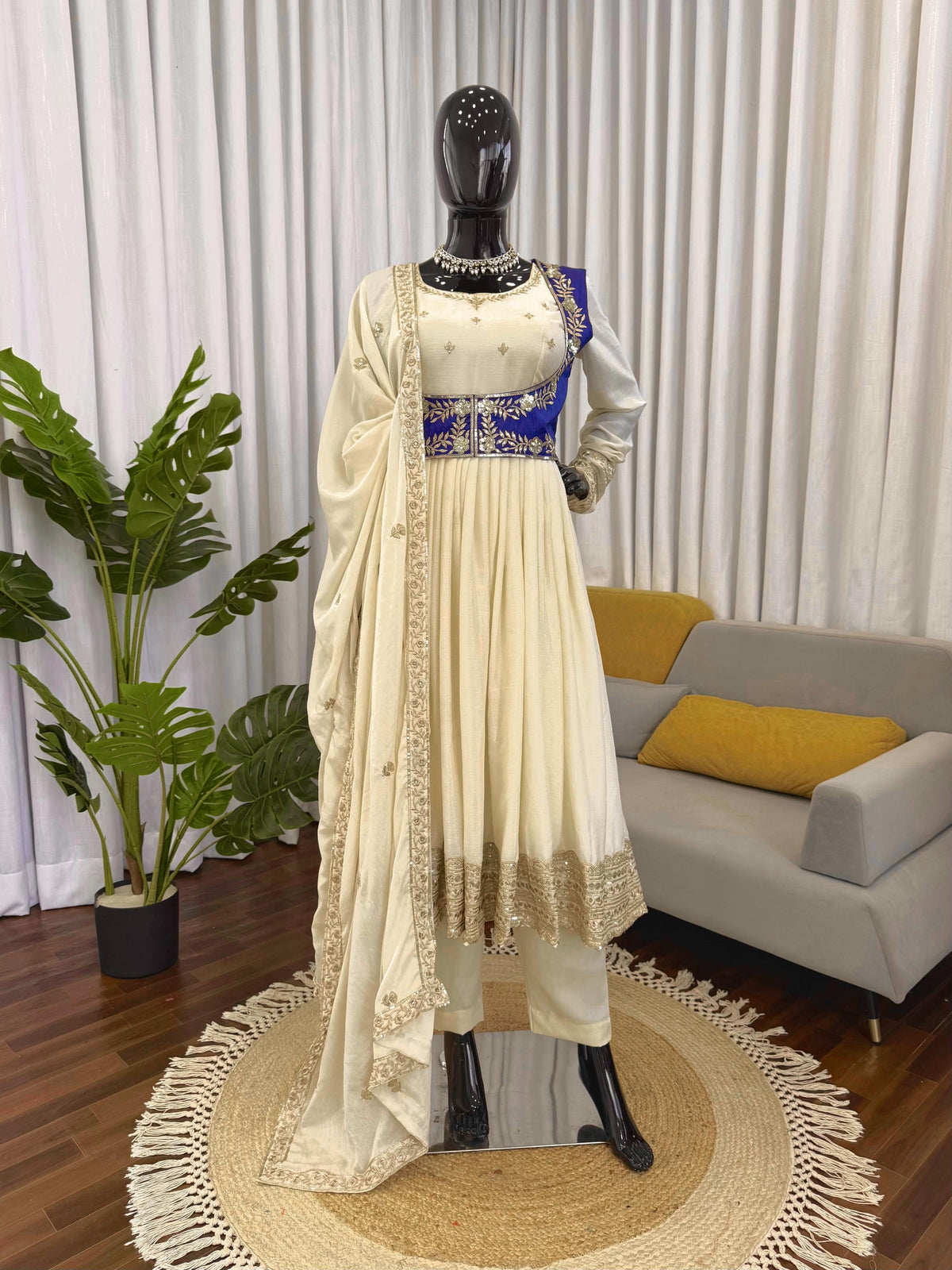 Heavy Chinon Silk Anarkali Suit with Banglory Koti & Thread-Sequin Work