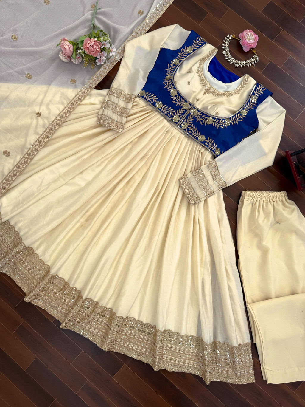 Heavy Chinon Silk Anarkali Suit with Banglory Koti & Thread-Sequin Work