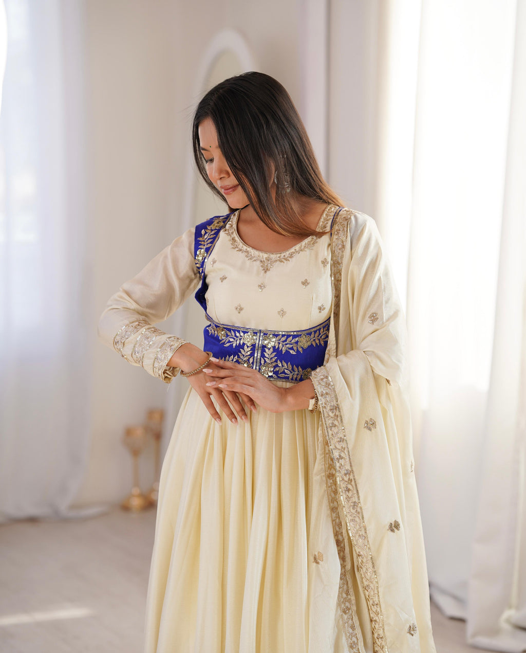 Heavy Chinon Silk Anarkali Suit with Banglory Koti & Thread-Sequin Work