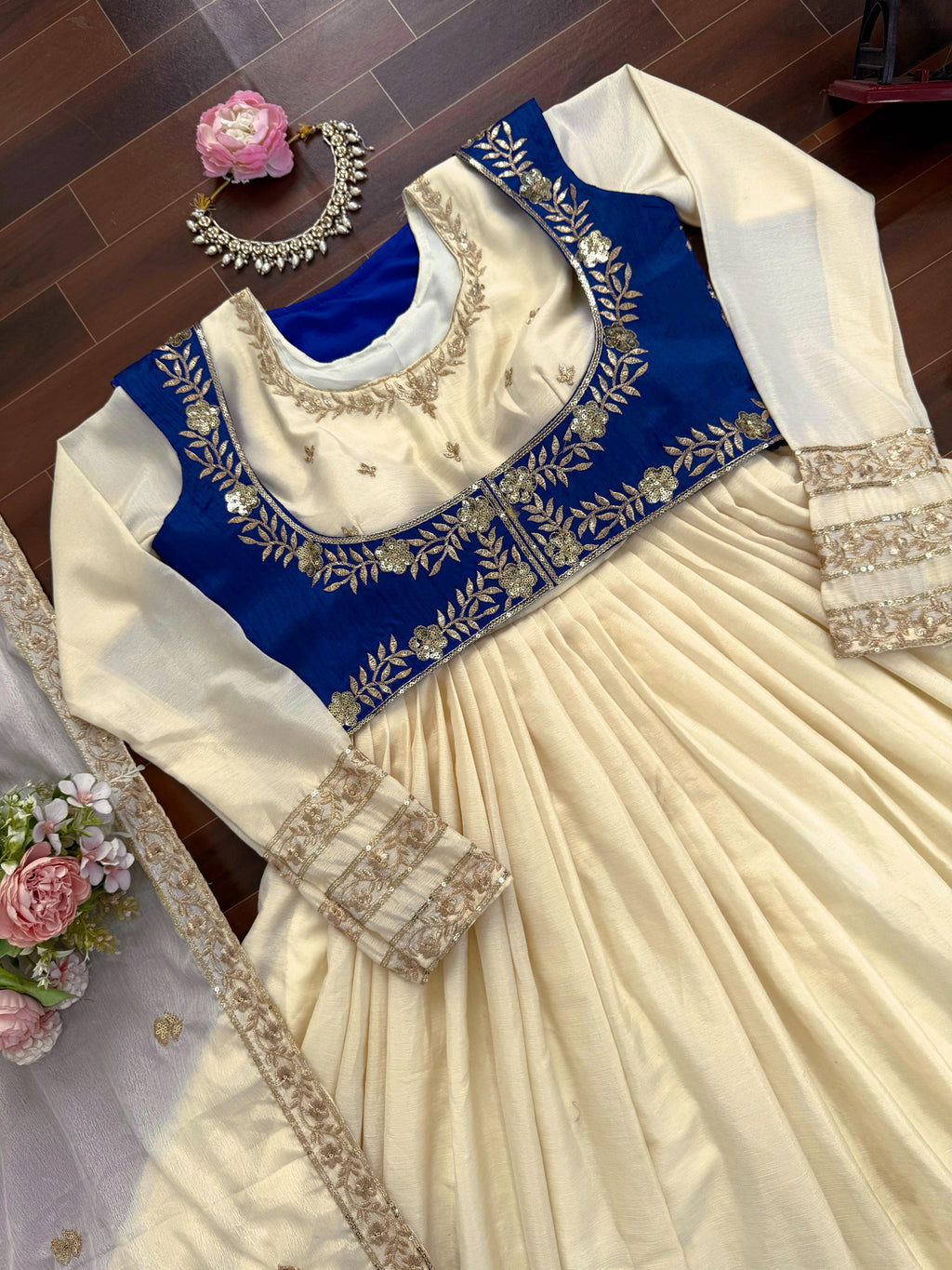 Heavy Chinon Silk Anarkali Suit with Banglory Koti & Thread-Sequin Work