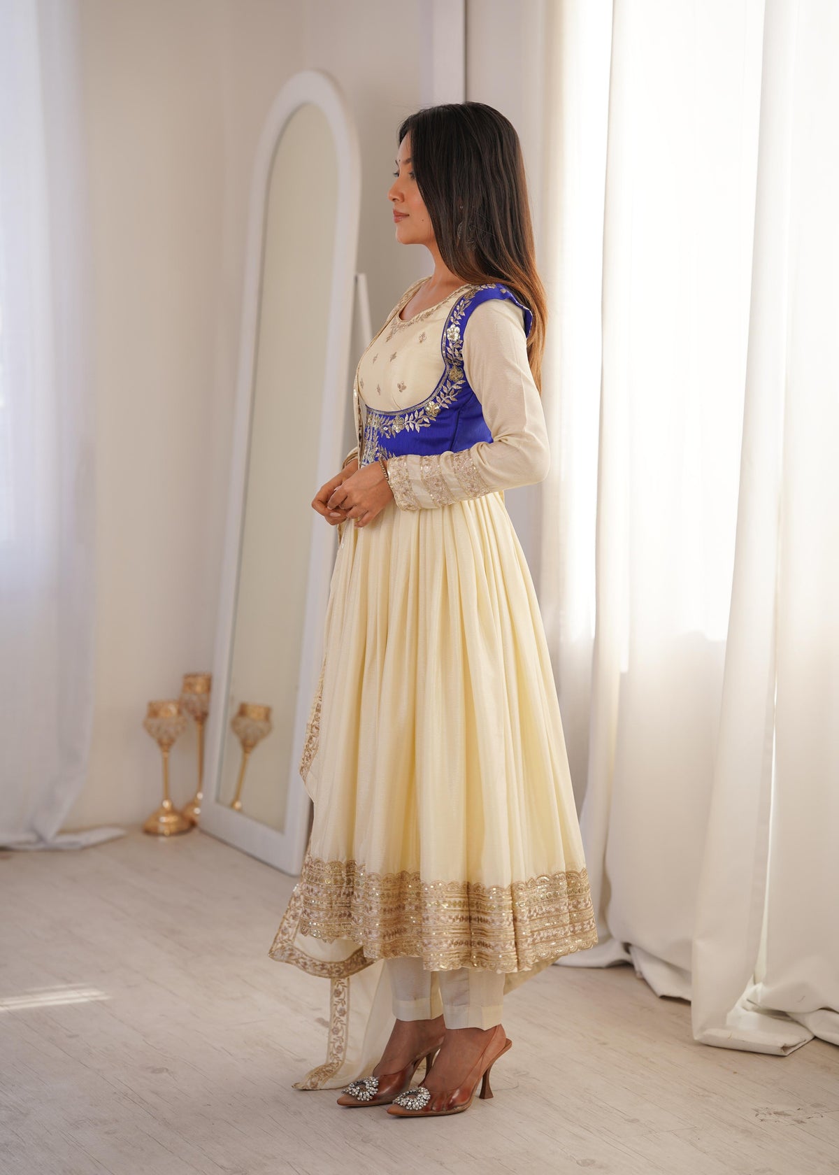 Heavy Chinon Silk Anarkali Suit with Banglory Koti & Thread-Sequin Work
