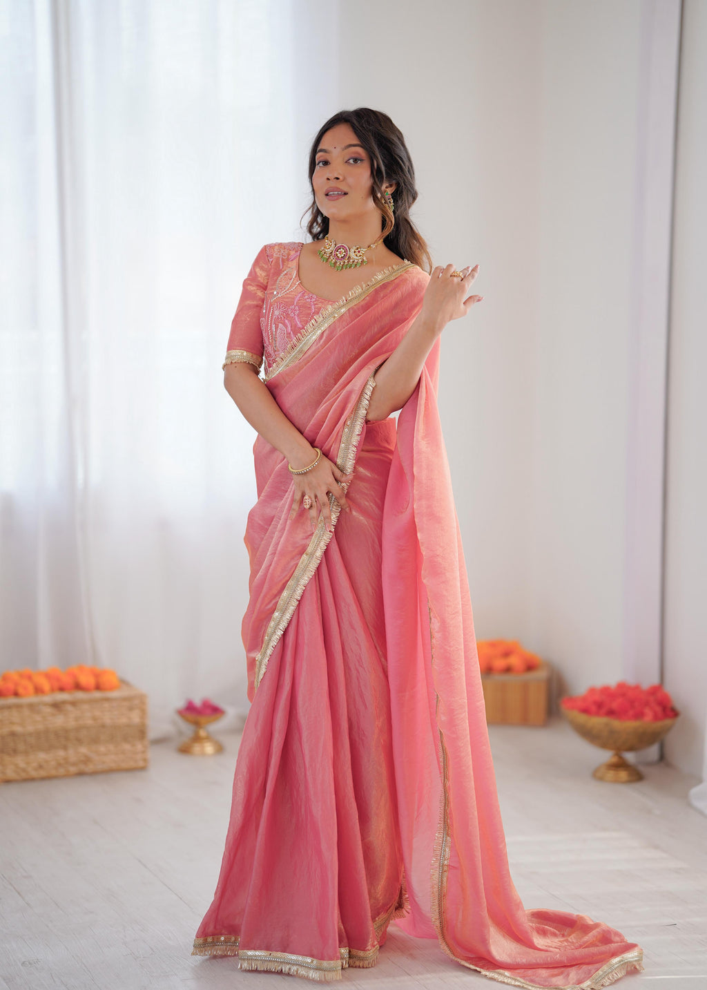 Heavy Fendi Silk Ready-to-Wear Saree with Beaded Sequin Blouse