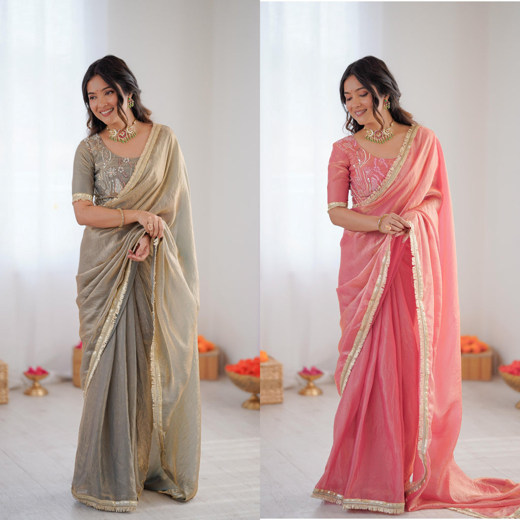Heavy Fendi Silk Ready-to-Wear Saree with Beaded Sequin Blouse