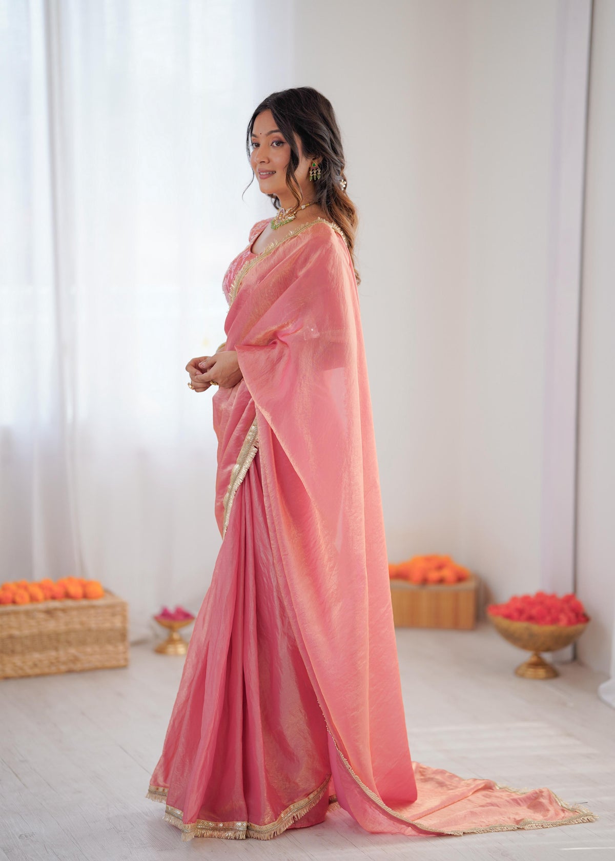 Heavy Fendi Silk Ready-to-Wear Saree with Beaded Sequin Blouse