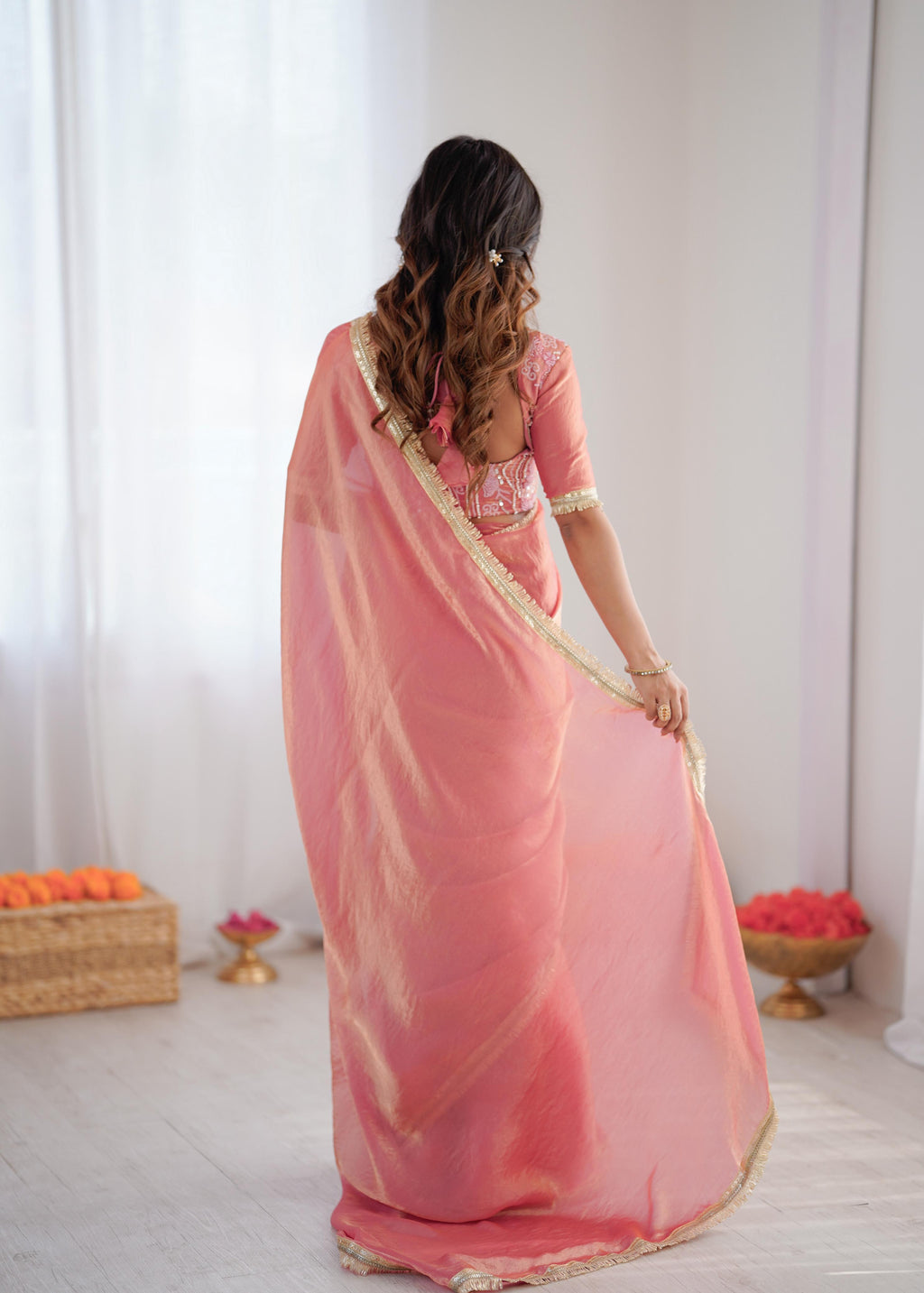 Heavy Fendi Silk Ready-to-Wear Saree with Beaded Sequin Blouse