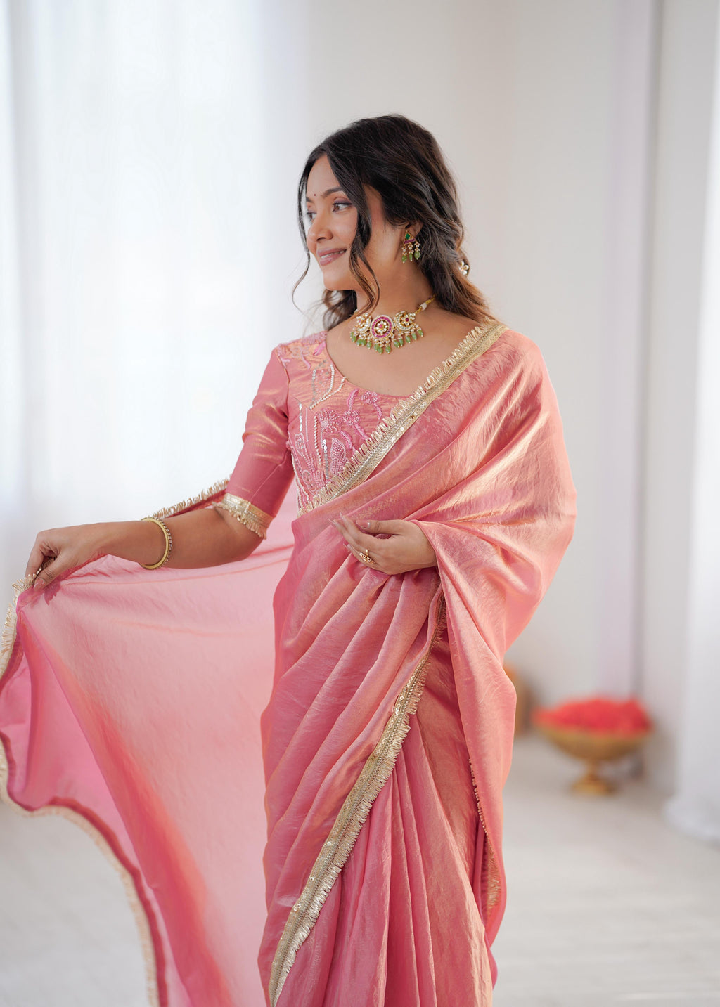 Heavy Fendi Silk Ready-to-Wear Saree with Beaded Sequin Blouse